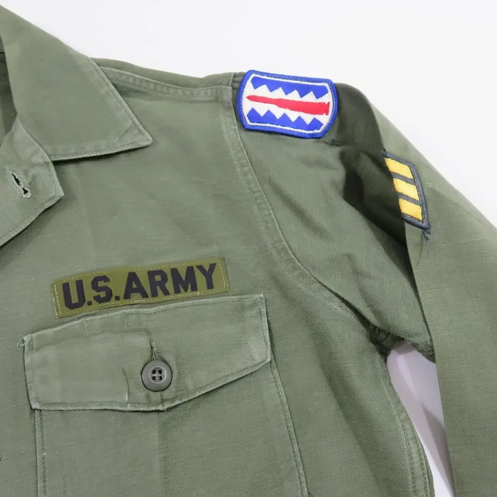 Military Cotton Sateen Shirt Vietnam Era OD Green Army Sz 15.5 x 33 1960s